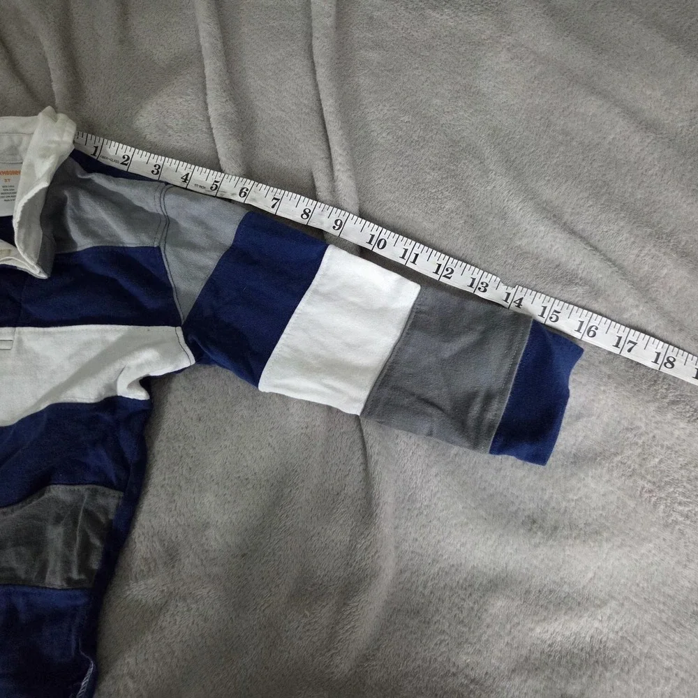 Gymboree Shirt Kids 3T Blue Gray White Striped Rugby Polo Long Sleeve Top